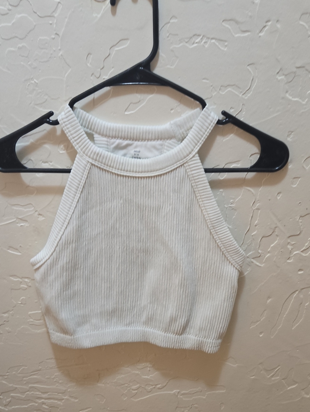aerie White Ribbed Halter Crop Top With Innet Lining